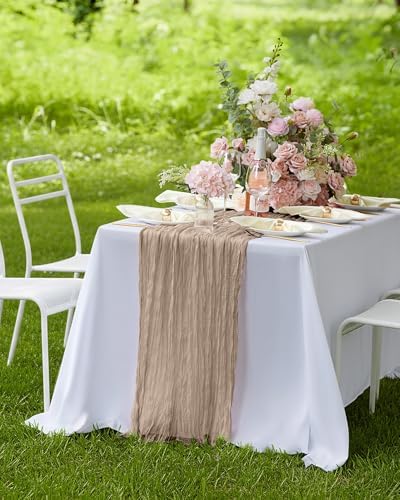 Pureegg 3 Pack Cheesecloth Table Runner 120 Inch Nude - Image 7