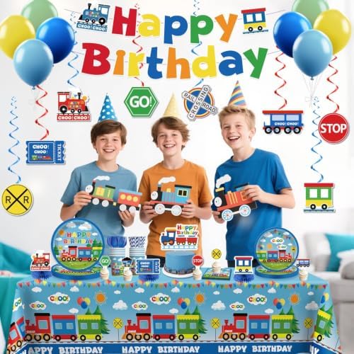 Xynic Train Birthday Decorations, Train Plates and Napkins Party Supplies - Image 7