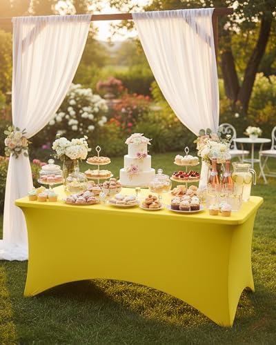 Fixwal 2 Pack 6FT Yellow Tablecloth Rectangle Spandex Fitted Table Cover - Image 2