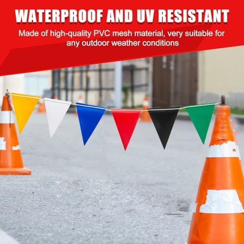 Safety Warning Highly Visible Pennant Banner Flags(45pcs,105ft,Multicolor) - Image 7