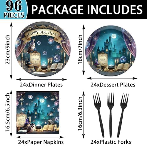 96Pcs Magical Witch Birthday Plates and Napkins Vintage Castle Owl Party Supplies Dreamy Night Witch Theme Disposable Tableware for Boy Girl Halloween Baby Shower Party Favors Decoration Serve 24 - Image 2