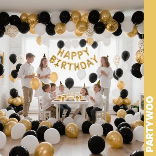 PartyWoo Black and Gold Balloons 66pcs 12 Inch Black White Gold Balloons - Image 6