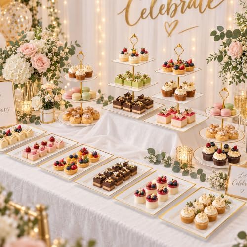 13 Pcs Dessert Display Set, 4 3-Tier Cupcake Stands, 6 Trays & 3 Tongs - Image 2