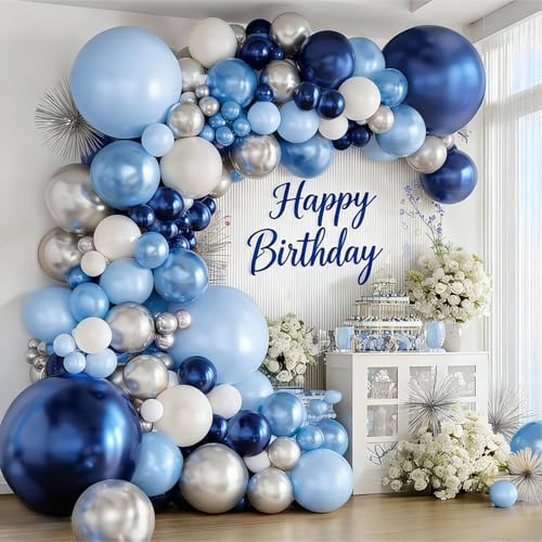 Navy Blue Silver White Balloons Arch Kit 129 Pcs by Vanjehou