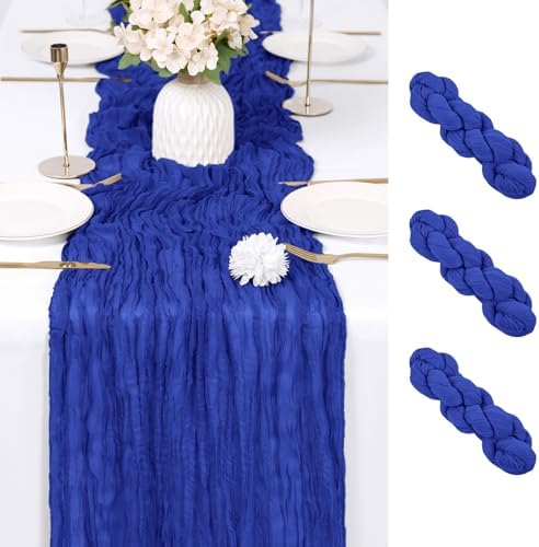3 Pack Royal Blue Cheesecloth Table Runner 17x108 Inch Semi Sheer Boho Gauze Cheese Cloth Fabric Table Runners Table Decor for Wedding Party Baby Shower Birthday Home Decor Garden Farmhouse by Unknown