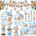Blue Bear Baby Shower Decorations,219Pcs Baby Shower Tableware Set Banner, Plates and Napkins, Tablecloth, Cake Toppers, Honeycomb Balls for Boy Neutral Bear Themed Party Decorations Severs 24 by Unknown