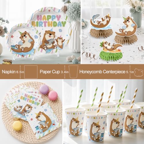 205Pcs Yingoto Cute Otter Birthday Decorations Tableware Set, Serves 25 - Image 5