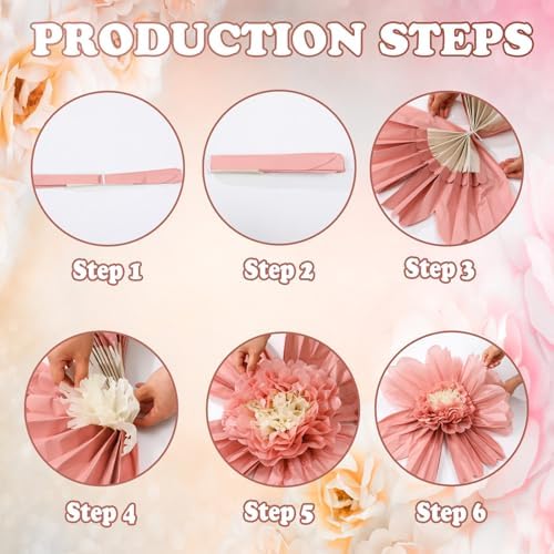 Giegxin 6 Pcs 31.5" 24" Pink Giant Tissue Paper Flower, Boho Pom Pom Decor - Image 4