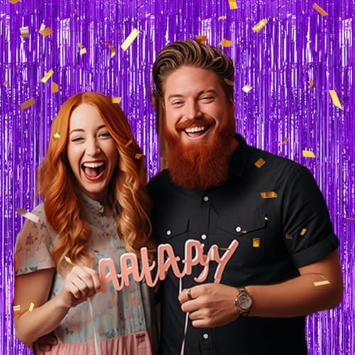DECOCKRAT 2 Pack Foil Fringe Backdrop - Purple Shiny Tinsel Curtains for Party Decoration/Photo Booth Props - 3.3x6.6 FT Metallic Foil Backdrop for Birthday, Wedding, Graduation, Christmas. - Image 4