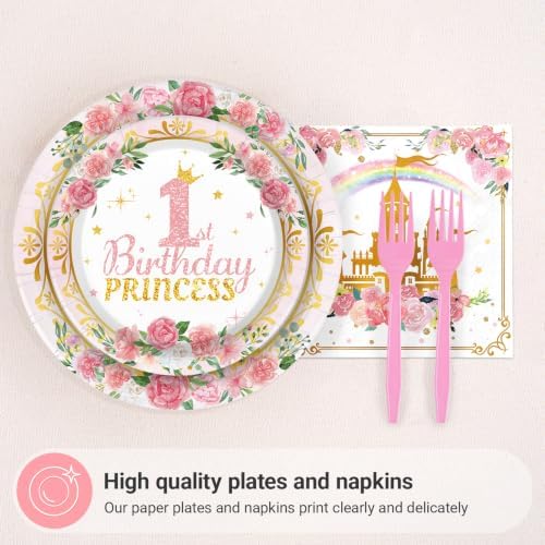 Grencian 96Pcs Princess 1st Birthday Party Decorations for Girls, Serves 24 - Image 2