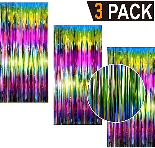 GOER 3.2 ft x 8.2 ft Metallic Tinsel Foil Fringe Curtains Party Photo Backdrop Party Streamers for Birthday,Graduation,New Year Eve Decorations Wedding Decor(3 Packs,Macaroon Rainbow) - Image 2