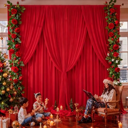 50x10ft Red Backdrop Curtain Panels for Parties - Wrinkle Free Polyester Photo Curtain Backdrop Wedding Back Drop Fabric Drapes for Party Decorations Background for Photography - Image 6