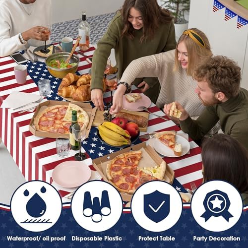 OHOME 4th of July Decorations - Patriotic American Flag Plastic Tablecloth for 250th Anniversary | Fourth of July Accessories Memorial Day Decor for Home Outdoor Outside Party Favors,54"x108",2 Pack - Image 4