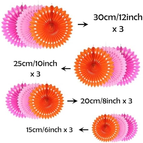 ZOOYOO Hanging Paper Fans Party Decorations,12 Pcs Pink Orange Honeycomb Round Fans,Ceiling Decor for Birthday,Wedding,Graduations,Fall Tea Party Backdrop - Image 2