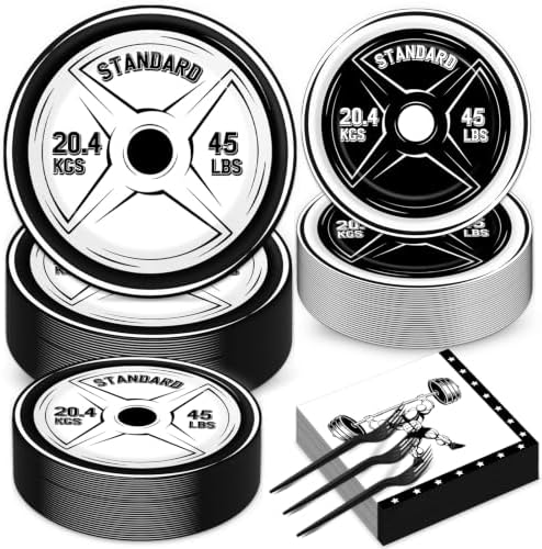 50 Guests Gym Birthday Party Supplies Decoration Bodybuilder Plates and Napkins Forks Weightlifting Tableware Barbell Birthday Party Paper Plates for Gym Lovers and Weight Lifters 200PCS by gisgfim