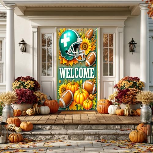 BlissYard Fall Door Cover Football Decor Pumpkin Helmet Autumn 35x71 Inch - Image 3