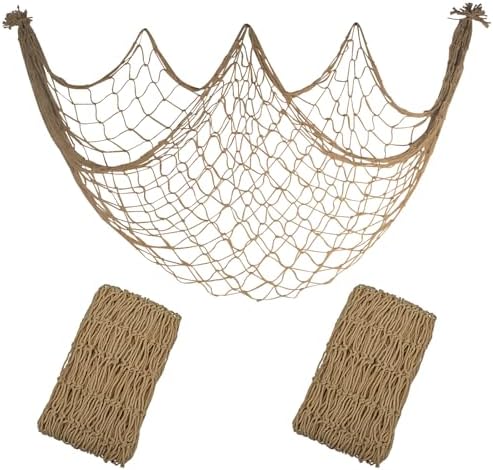 2 Pack Fish Net Decorations, 80x40 Inch Brown Fishing Net Decor for Party by iHansee