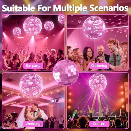 Pink Disco Ball, 16 inch Large Hanging Mirror Ball for Party Decorations, Disco Balls for Wedding, Events, Home Decor, Christmas Party, Dance Floor and Celebrations - Image 5