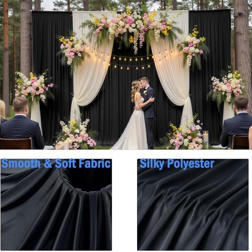 30ftx12ft Wrinkle Free Black Backdrop Curtains for Parties, 6 Panels 5x12FT Long Silky Polyester Black Photo Backdrop Drapes Back Drop Cloth for Wedding Birthday Photography Background Decor - Image 4