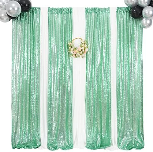 Poise3EHome Mint Green Sequin Backdrop Curtain,4 Panels 2FTx8FT Glitter Background for Party Birthday Party Baby Shower Wedding Christmas Thanksgiving Halloween Holiday Festival Decor - Image 2