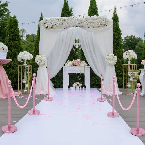 Ferraycle 4 Pcs Stainless Steel Stanchion 38 Inch,Velvet Rope, Glitter Pink - Image 6