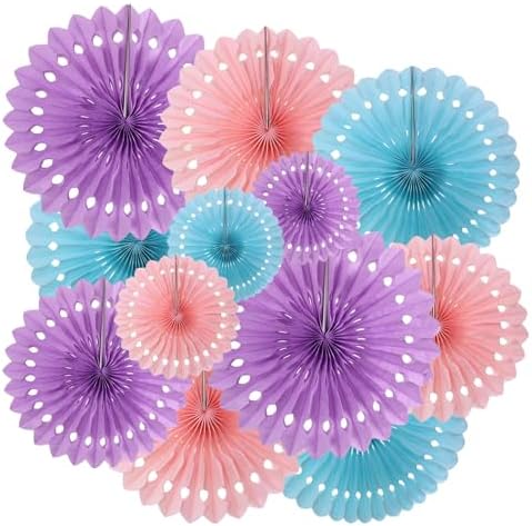 ZOOYOO Hanging Paper Fans Party Decorations,12 Pcs Pink Purple Blue Honeycomb Round Fans,Ceiling Decor for Birthday,Wedding,Girls Day,Theme Party Backdrop by ZOOYOO