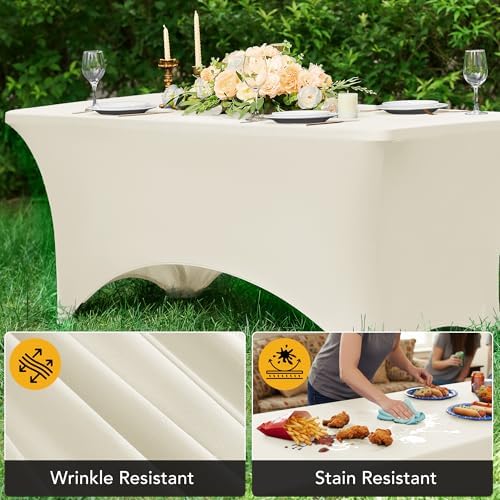 6-Pack Premium Cream Spandex Tablecloths for 8ft Rectangle Tables - Image 4