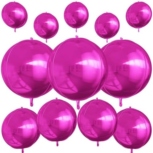 12PCS Hot Pink Round Foil Balloons 22" 15" 10" Large Chrome Pink Balloons by vibzox