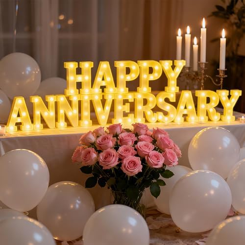 Honoson 16 Pcs Happy Anniversary Decoration Light up Letters Sign - Image 3
