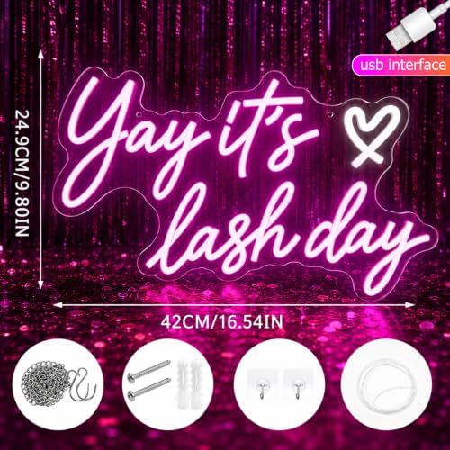 Yay It's Lash Day Neon Sign, Pink LED Lash Neon Light for Lash Room Decor - Image 5