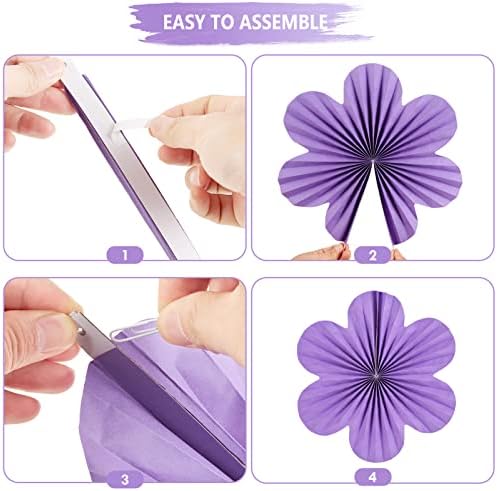 SUNBEAUTY Paper Flowers Decorations for Wall, Purple and Pink for Wall Paper Flower Fan Classroom Decoration Paper Floral Backdrop Decor Paper Fans Decoration Hanging Paper Flower Wall Decor Set of 9 - Image 3