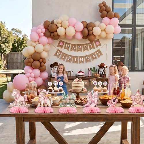 12 Pcs Cowgirl Baby Shower Decorations for Girl - Western Cowgirl Party Supplies - Pink Rodeo Boots Hat Horse Centerpieces for Tables - Cowgirl Honeycomb Table Decor for Baby Shower and 1st Birthday - Image 6