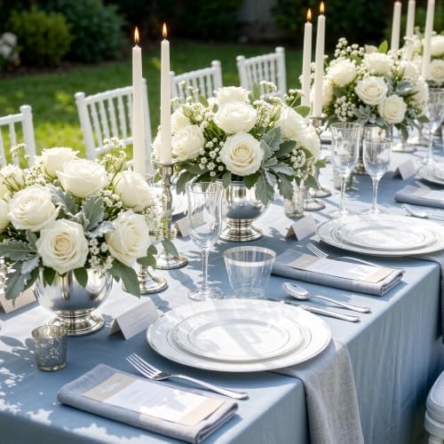 WELLIFE Silver Plates, Plastic Dinnerware Set for 75 Guests, 450 PCS - Image 4
