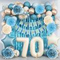 Dusty Blue 70th Birthday Party Decorations Men Beige Number 70 Balloon by KAINSY