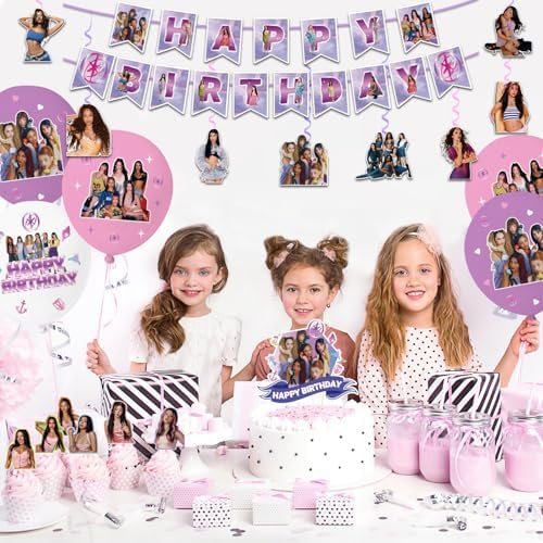 Birthday Party Decorations, Purple Pink Party Supplies Set with Happy Birthday Banner, Backdrop, Balloons, Hanging Swirls Cake Toppers and Cupcake Toppers for Fans Birthday Party - Image 5