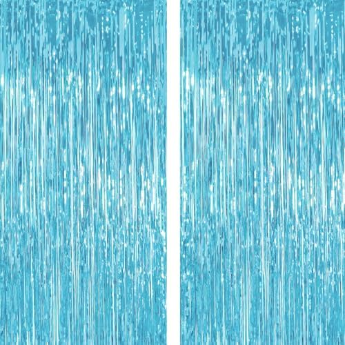 2 Pack Thickened Blue Metallic Foil Fringe Curtains Streamer Rip Resistant Shimmer Tinsel Photo Booth Backdrop for Birthday Wedding Christmas Bachelorette Party Decorations 3.28ft x 6.56ft by Unknown