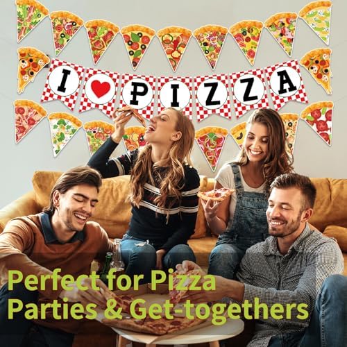 Versatile Pizza Party Banner – Pack of 3, Pre-Strung, with Pizza Slices & I LOVE PIZZA Letters, Perfect for Any Party with Pizza – Birthdays, Dorm Parties, Game Nights & Office Celebrations - Image 3