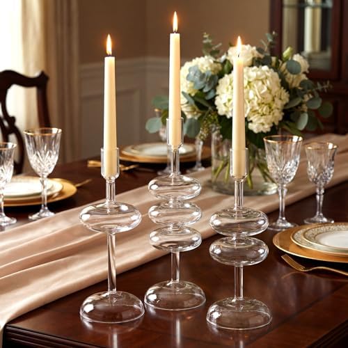LemonRoad Glass Taper Candlestick Holder Set of 3, Table Decor, Clear - Image 5