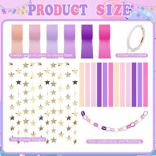 Frienda Paper Chain Strips Streamers Garland Set,Pink Purple,Colorful - Image 2