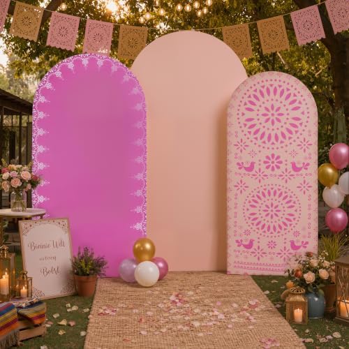 Set of 3 Arch Backdrop Cover Mexican Pink 7.2ft 6.6ft 6ft Spandex Wrinkle Free Fitted Arch Background Top Chiara Arch Cover for Wedding Birthday Party Photography Arch Background - Image 6