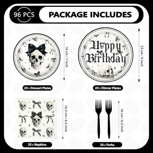 Grencian 96Pcs Gothic Birthday Decorations for Halloween Serves 24 - Image 2