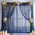 20×10ft Navy Blue Tulle Backdrop Curtain with Lights String for Parties, Sheer Photo Backdrop Curtains for Wedding Party Photography Background by WishCare
