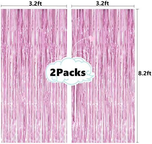 2 Pcs 3.2ft x 8.2ft Shiny Pink Metallic Tinsel Foil Fringe Curtains Photo Booth Pink Backdrop for Birthday Wedding Bridal Shower Baby Shower Bachelorette Party Decorations - Image 2