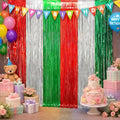 2Pack Christmas Backdrop, Red Silver Green Metallic Foil Fringe Curtains by GCBPartyDecorations
