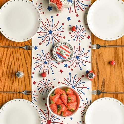Artoid Mode Beige Fireworks Patriotic 210 GSM 4th of July Table Runner, Memorial Day Kitchen Dining Table Decoration for Home Party Decor 13x72 Inch - Image 3