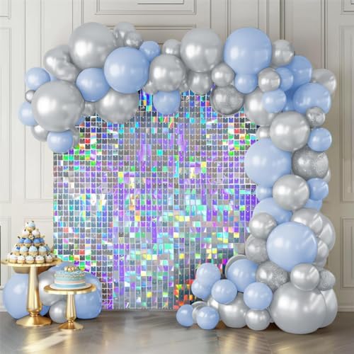 Shimmer Wall Backdrop Iridescent Silver Wall Panels 24Pcs Square Sequin Shimmer Wall Backdrop Decoration for Birthday Party,Wedding, Anniversary by KateBackdropforPhotography