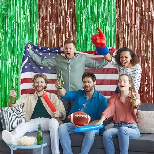 2Pack Football Party Decoration, Brown Green Foil Curtain Streamer Backdrop - Image 4