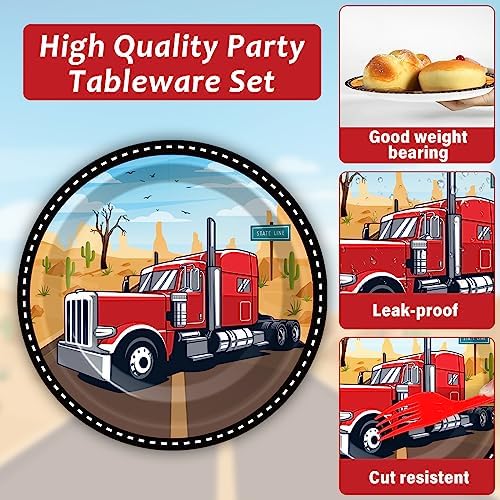 96Pcs Semi Truck Party Supplies Paper Plates Napkins - Image 3