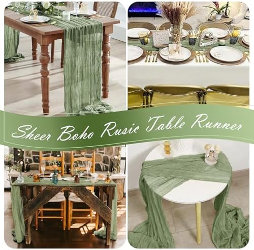 15 Pack Sage Green Cheesecloth Table Runner 17 x 108 inch Cheese Cloth Table Runners 9ft Green Table Runner Rustic Romantic Sheer Gauze Runner for Wedding Party Baby Shower Table Decoration - Image 7