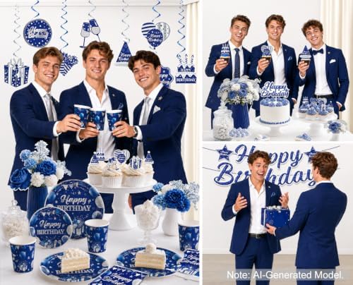 181Pcs Blue and Silver Birthday Decorations for Men, 20 Serves - Image 6